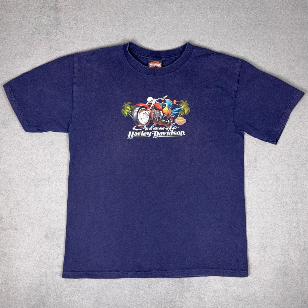Vintage Harley Davidson T Shirt Orlando Florida Parrot Biker Dealer Navy Blue S